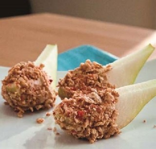 Dipped Pear Snack with Creamy Peanut Butter and Special K®