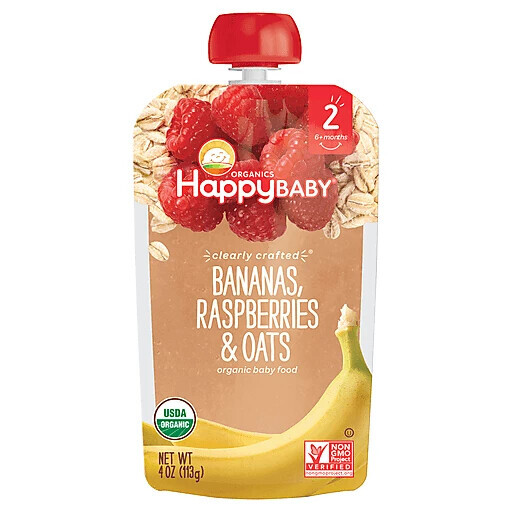 Happy Baby Organics® Non-GMO Bananas Raspberries & Oats Stage 2 Baby Food