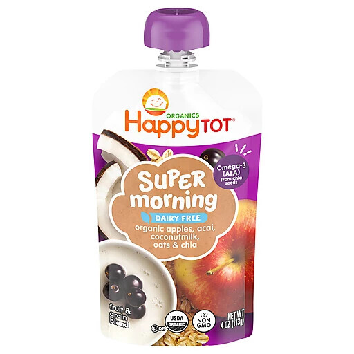 Happy Tot Organics® Dairy Free Super Morning Apples, Acai, Coconut Milk & Oats plus Super Chia