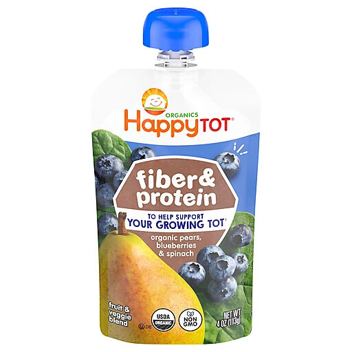 Happy Baby Organics® Non-GMO Fiber & Protein Pears Blueberries & Spinach Stage 4 Baby Food