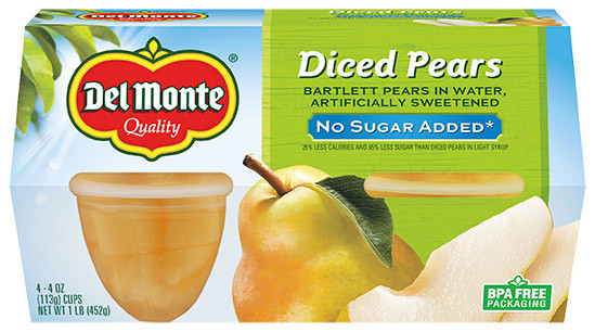 Del Monte®  Fruit Cup®  Snacks No Sugar Added Diced Pears
