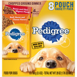 Pedigree® Chopped Ground Dinner Beef Bacon and Cheese Flavors and Bacon and Filet Mignon Flavor