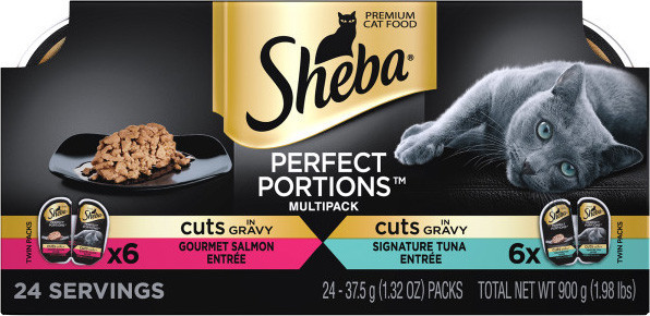 Sheba® PERFECT PORTIONS  Cuts in Gravy Gourmet Salmon Entrée & Signature Tuna Entrée Variety Pack