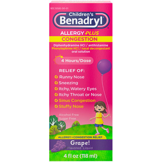 Children's Benadryl® Allergy Plus Congestion Liquid, Grape
