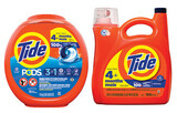 Tide Liquid 74–107 loads, Powder 58–133 loads, PODS 43–112 ct, Power PODS Laundry Detergent 32–63 ct
