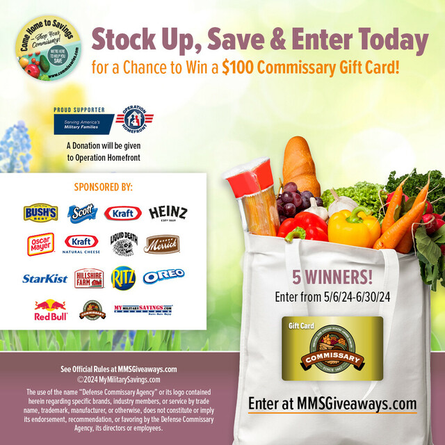 Stock Up, Save and Enter Today for a Chance to Win a $100 Commissary Gift Card!