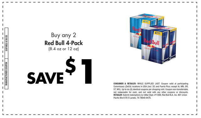 Look for this Red Bull Coupon at your local Commissary