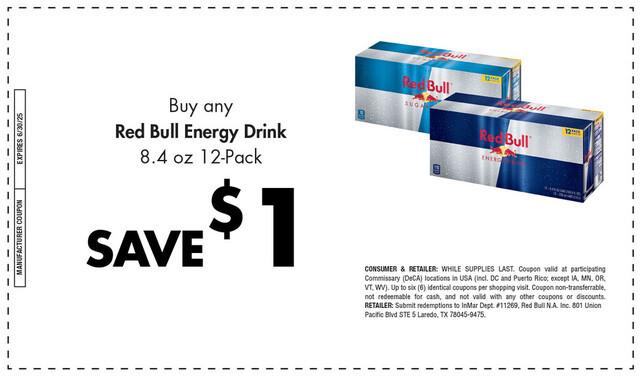 Look for this Red Bull Coupon at your local Commissary