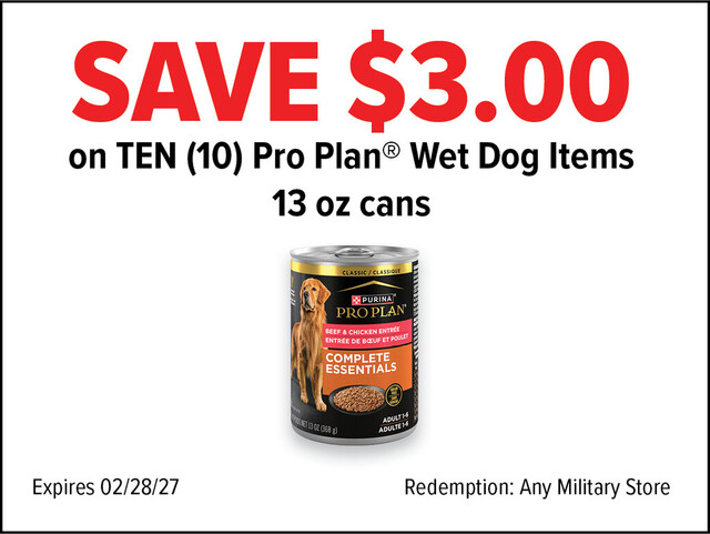 Save $3.00 on Pro Plan® Wet Dog Items