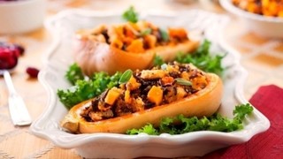 Butternut Squash with Whole Wheat, Wild Rice, and Onion Stuffing