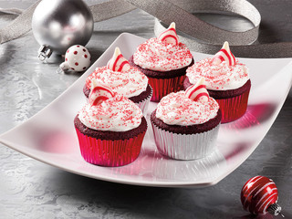 Santa Hat Topped Red Velvet Cupcakes