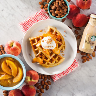 Vanilla Almond Waffles with Peach Compote