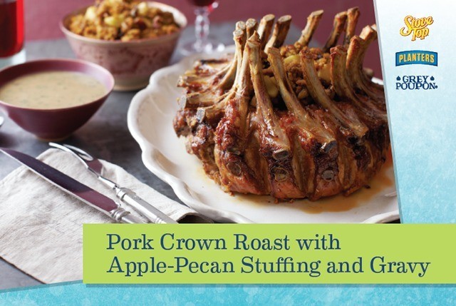Pork Crown Roast with Apple-Pecan Stuffing and Gravy