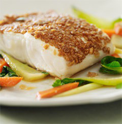 Kashi 7 Whole Grain Flakes-Crusted Halibut