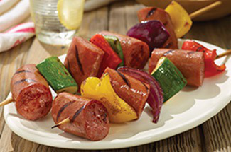 Grilled Smoked Sausage and Vegetable Kabobs