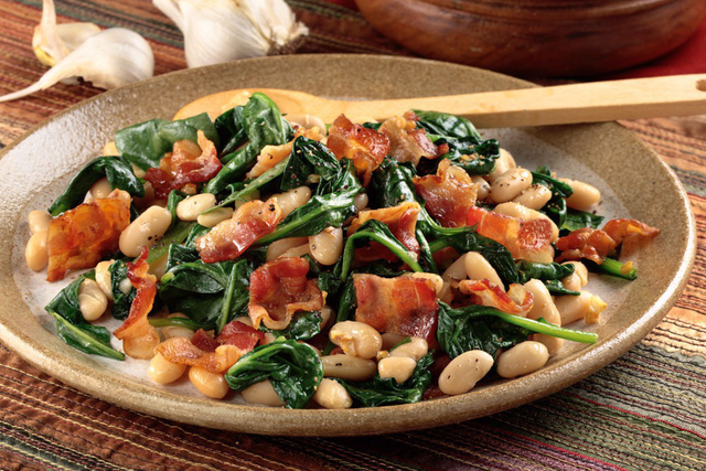White Beans with Bacon & Garlicky Greens