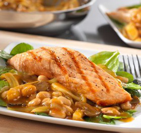 Grilled Salmon over Warm Tuscan Bean Salad