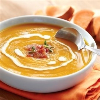 Roasted Sweet Potato Soup with Bacon