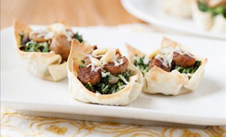 Sausage and Spinach Wonton Cups